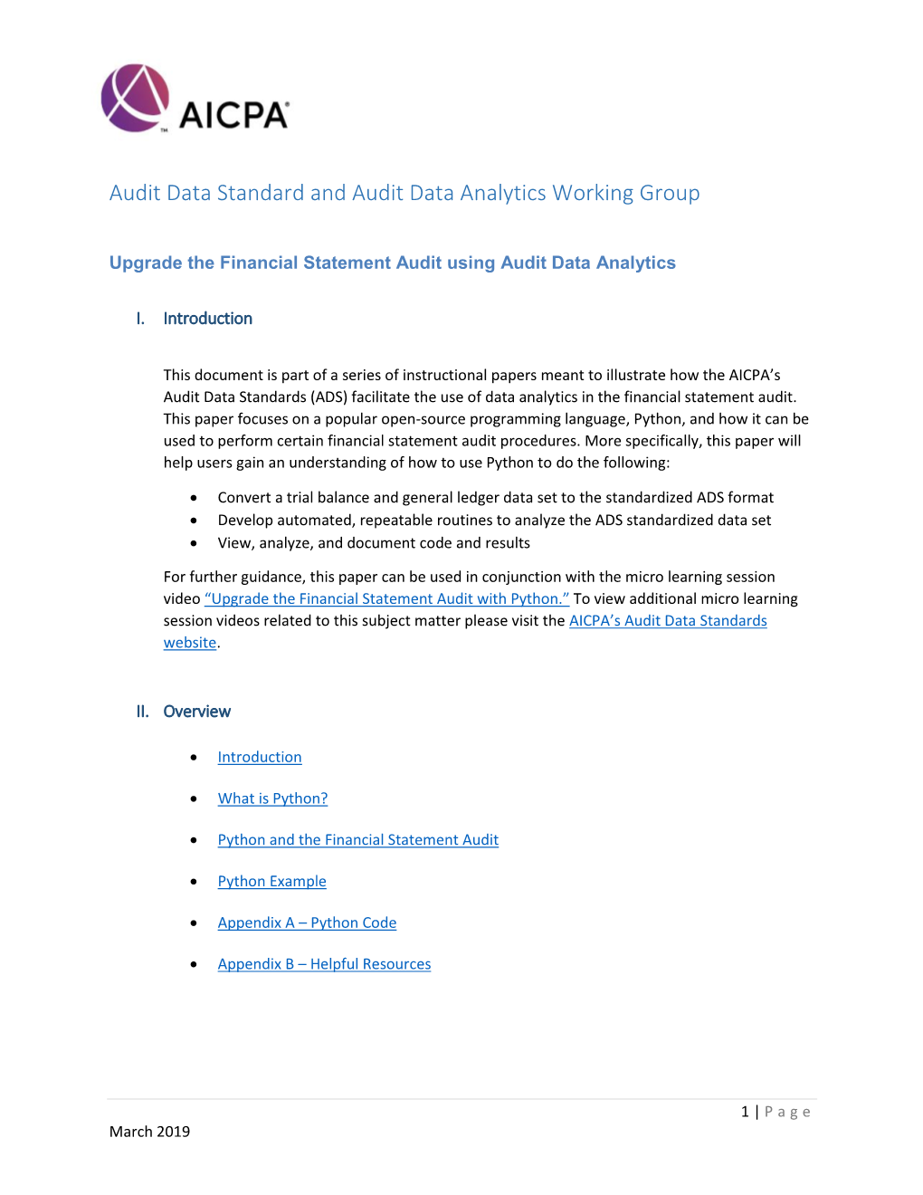 Audit Data Standard and Audit Data Analytics Working Group