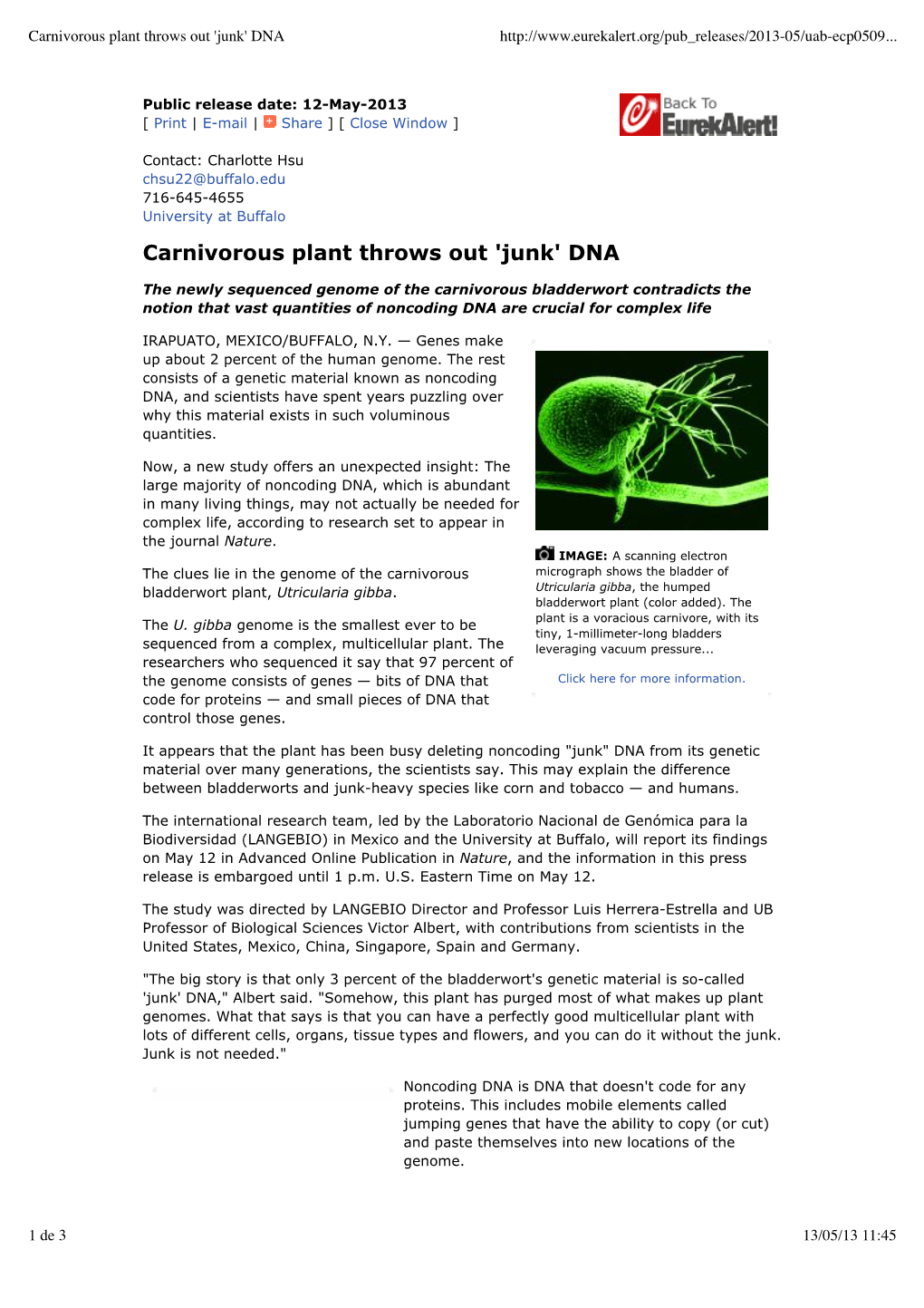 Carnivorous Plant Throws out 'Junk' DNA