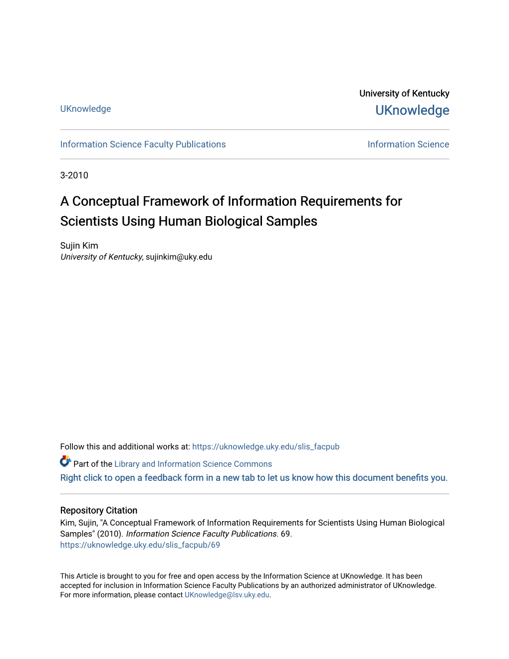 A Conceptual Framework of Information Requirements for Scientists Using Human Biological Samples