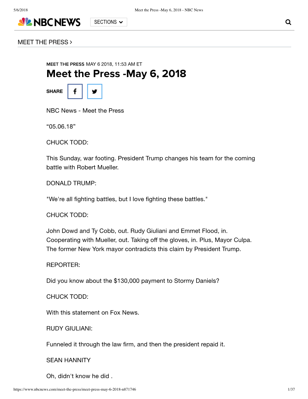 Meet the Press -May 6, 2018 - NBC News