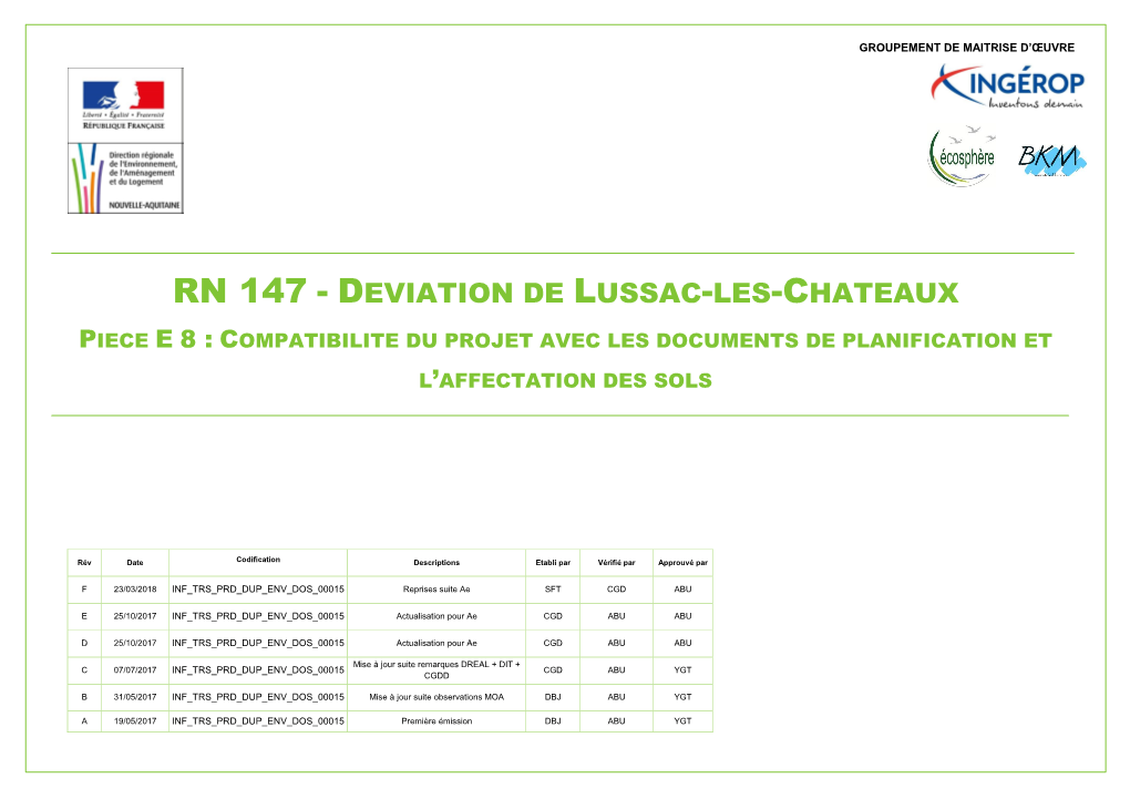 Rn 147 - Deviation De Lussac-Les-Chateaux Piece E 8 : Compatibilite Du Projet Avec Les Documents De Planification Et L’Affectation Des Sols