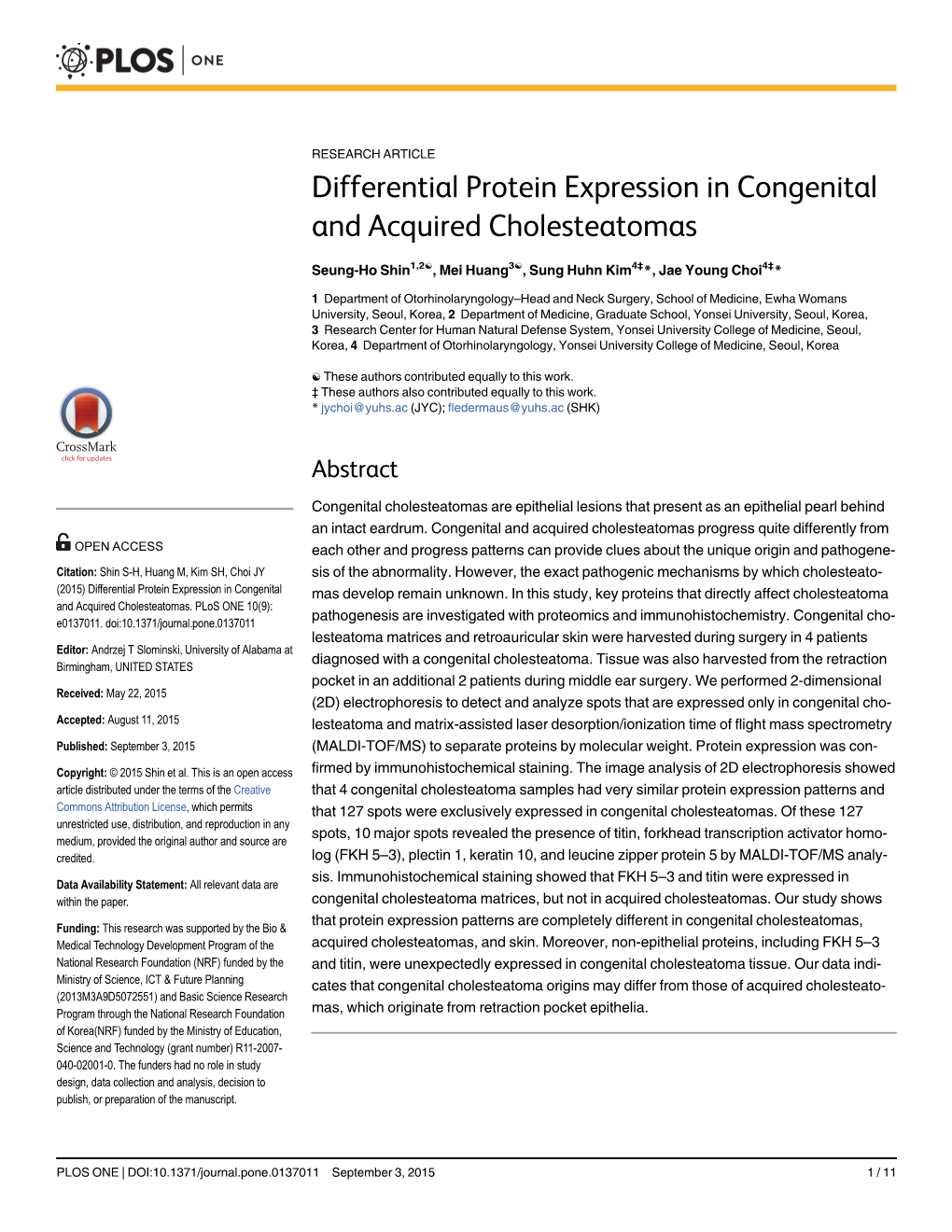 Differential Protein Expression in Congenital and Acquired Cholesteatomas