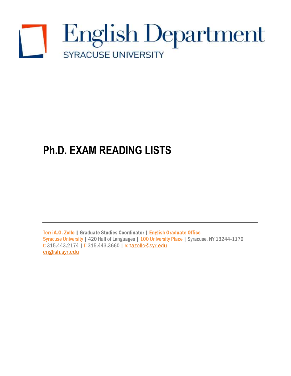 Ph.D. EXAM READING LISTS