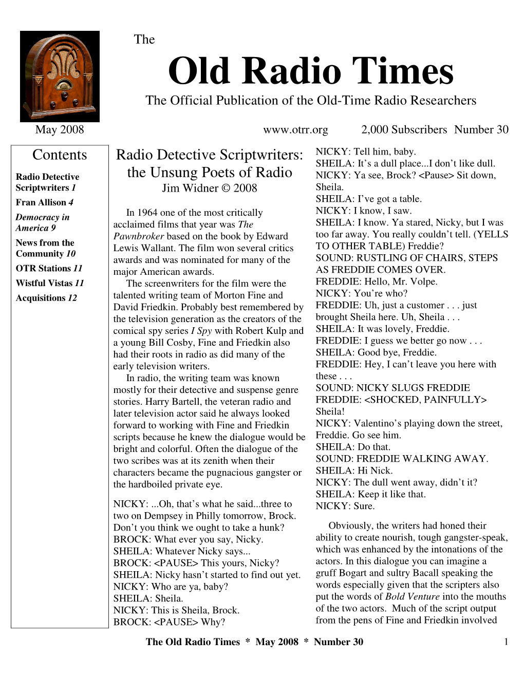 Old Radio Times the Official Publication of the Old-Time Radio Researchers