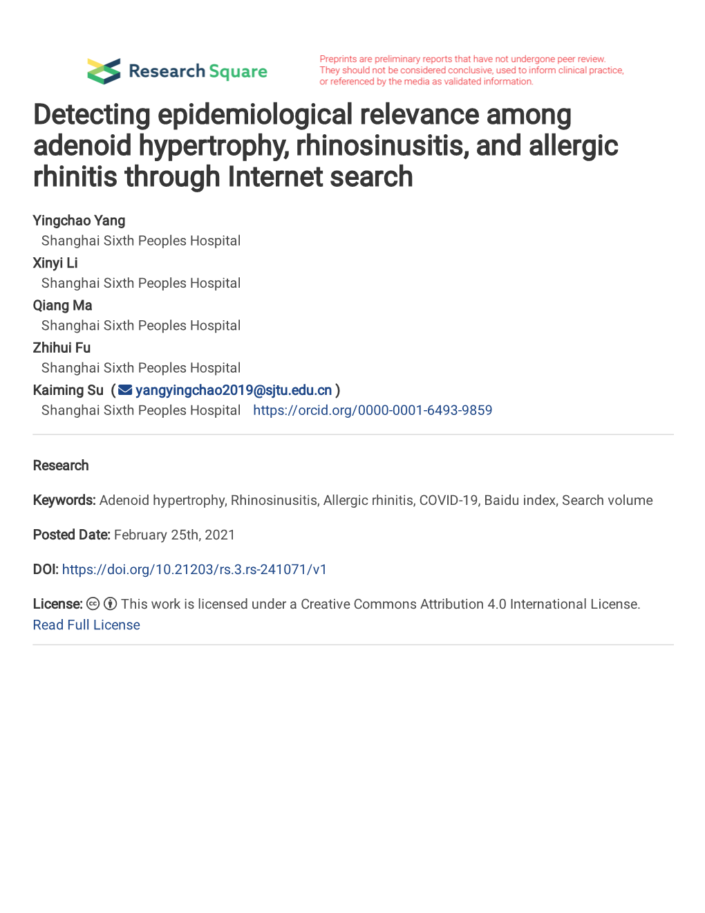 Detecting Epidemiological Relevance Among Adenoid Hypertrophy, Rhinosinusitis, and Allergic Rhinitis Through Internet Search