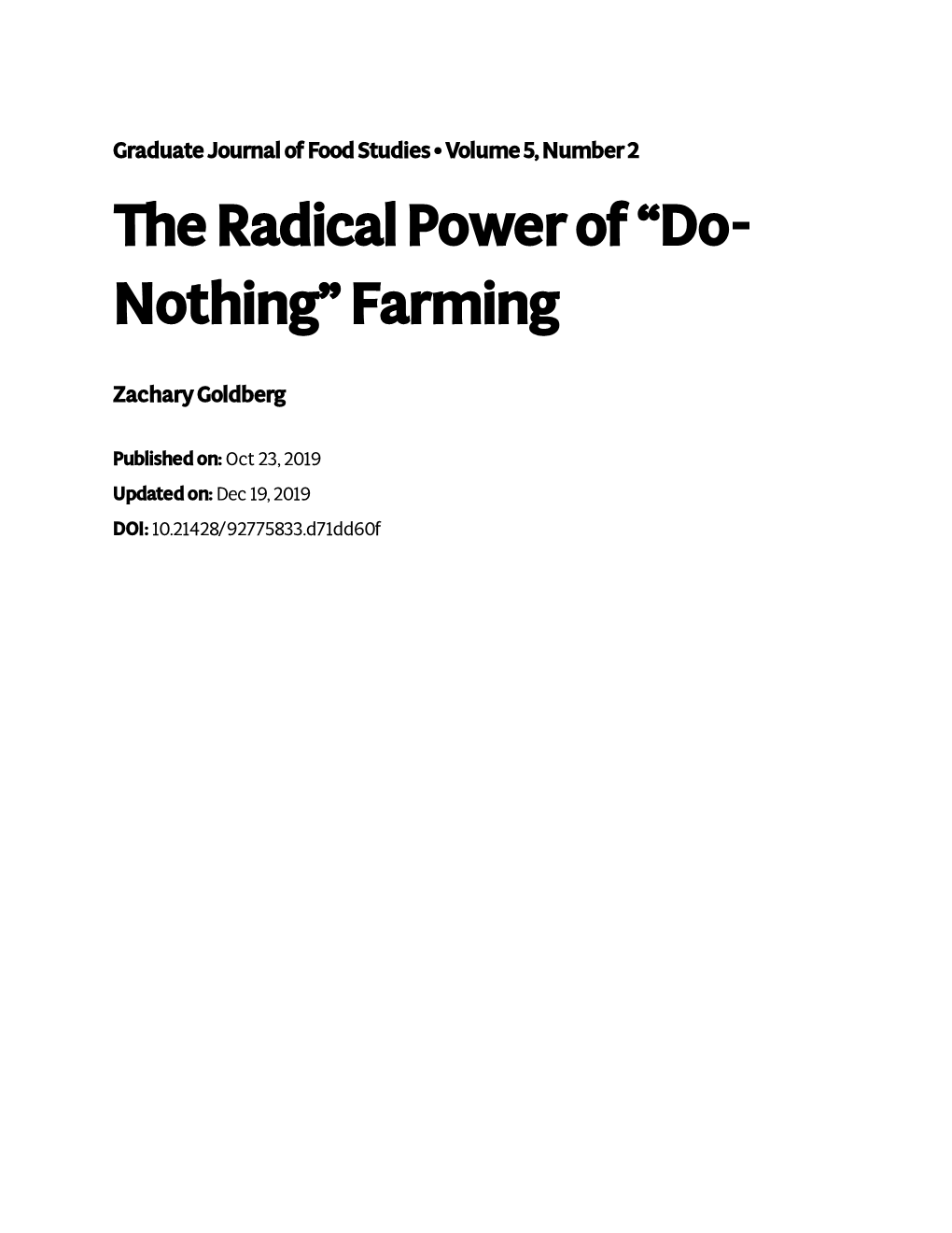 The Radical Power of ˝Do-Nothing˛ Farming