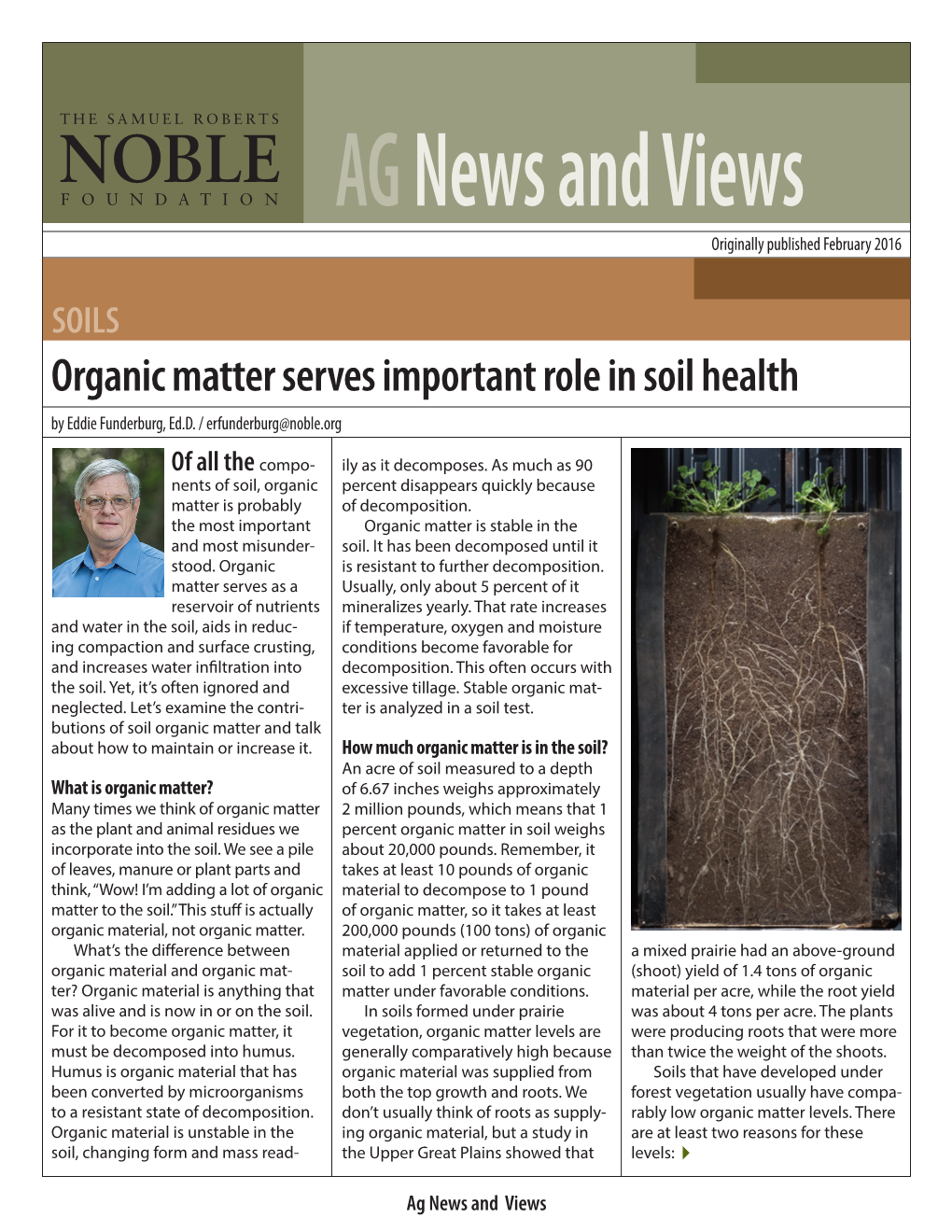 Organic Matter Serves Important Role in Soil Health by Eddie Funderburg, Ed.D