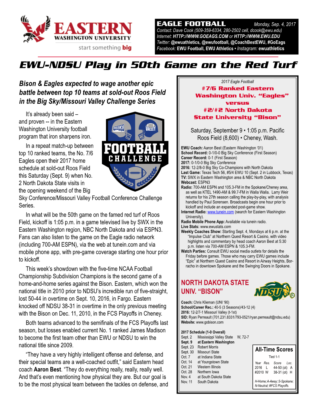 EWU-NDSU Play in 50Th Game on the Red Turf