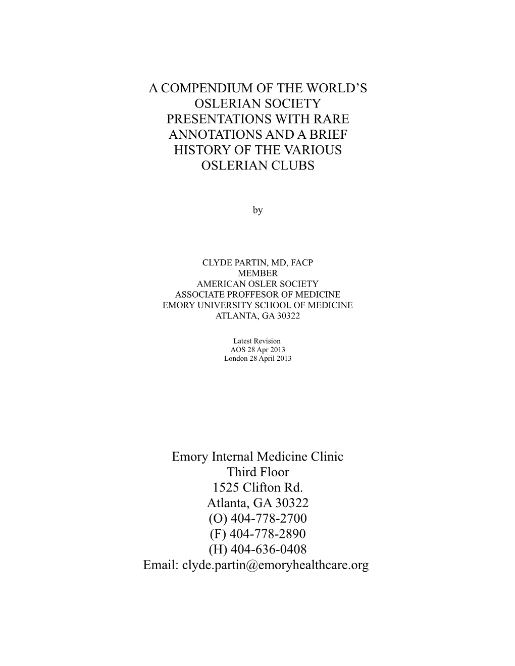 Author Index of Americn Osler Society Presentations