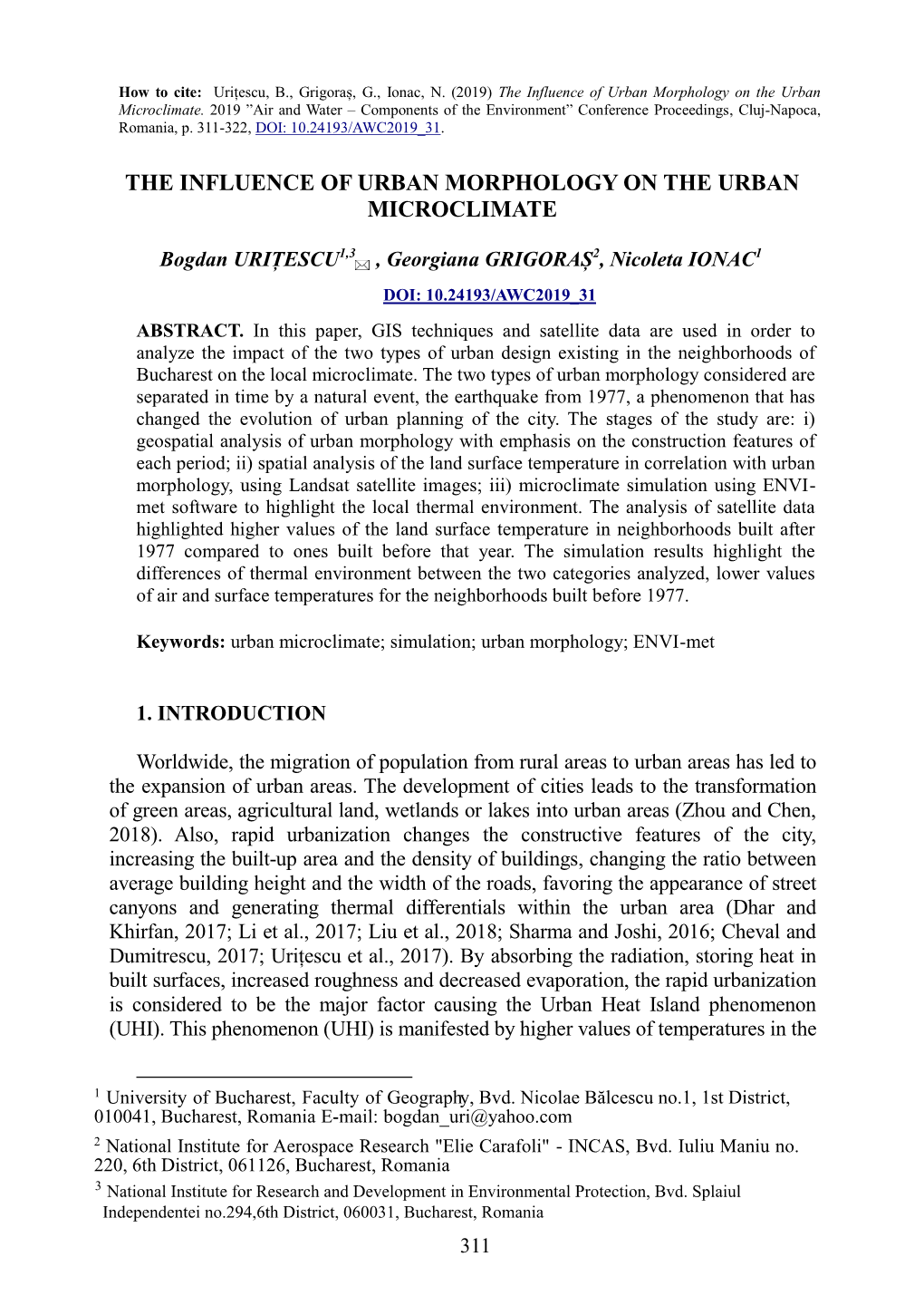 The Influence of Urban Morphology on the Urban Microclimate