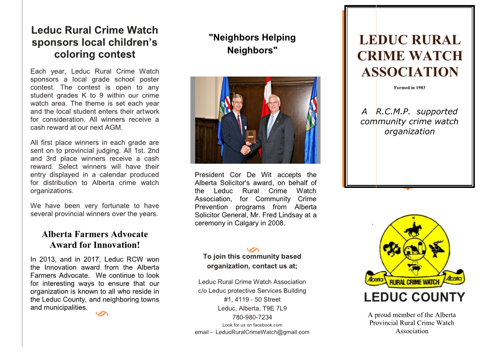 Leduc Rural Crime Watch ASSOCIATION Sponsors a Local Grade School Poster Contest