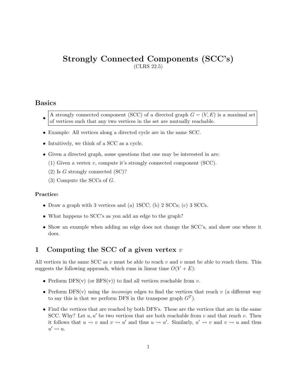 Strongly Connected Components (SCC's)