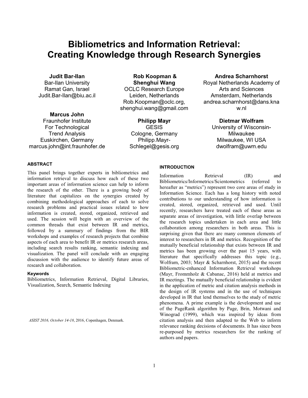 Bibliometrics and Information Retrieval: Creating Knowledge Through Research Synergies