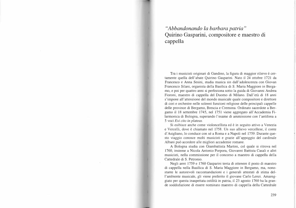 Quirino Gasparini, Compositore E Maestro Di Cappella