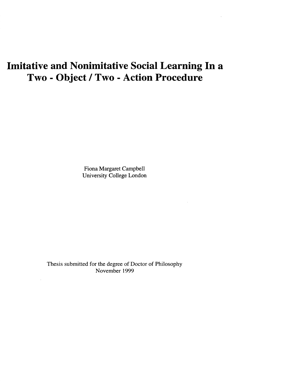 Imitative and Nonimitative Social Learning in Two - Object / Two - Action Procedure