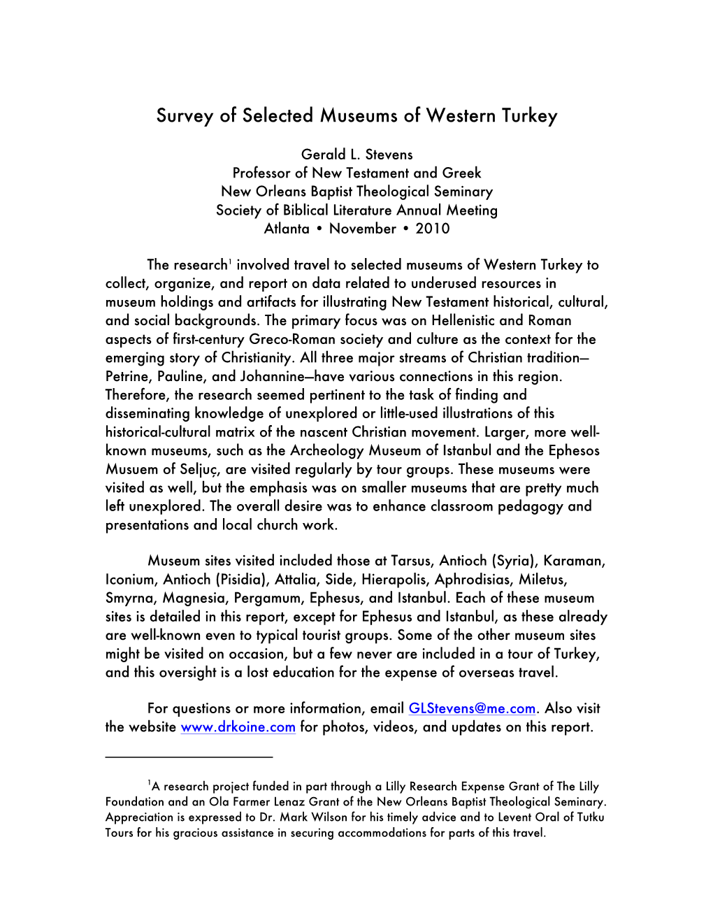 Survey of Selected Museums of Western Turkey