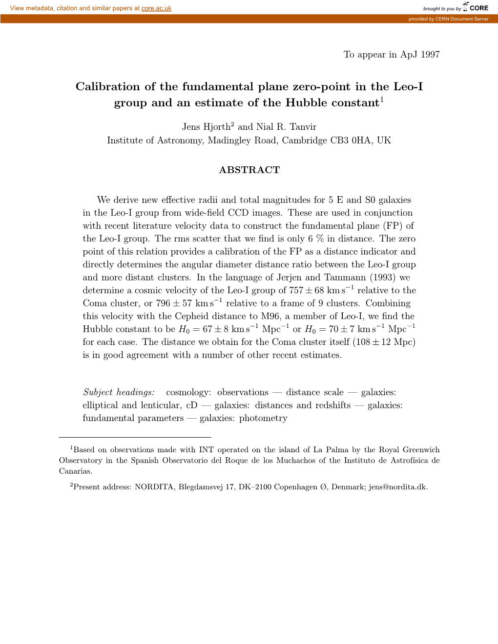 Calibration of the Fundamental Plane Zero-Point in the Leo-I Group and an Estimate of the Hubble Constant1