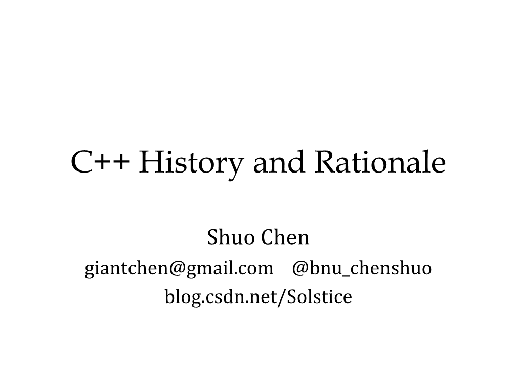 C++ History and Rationale