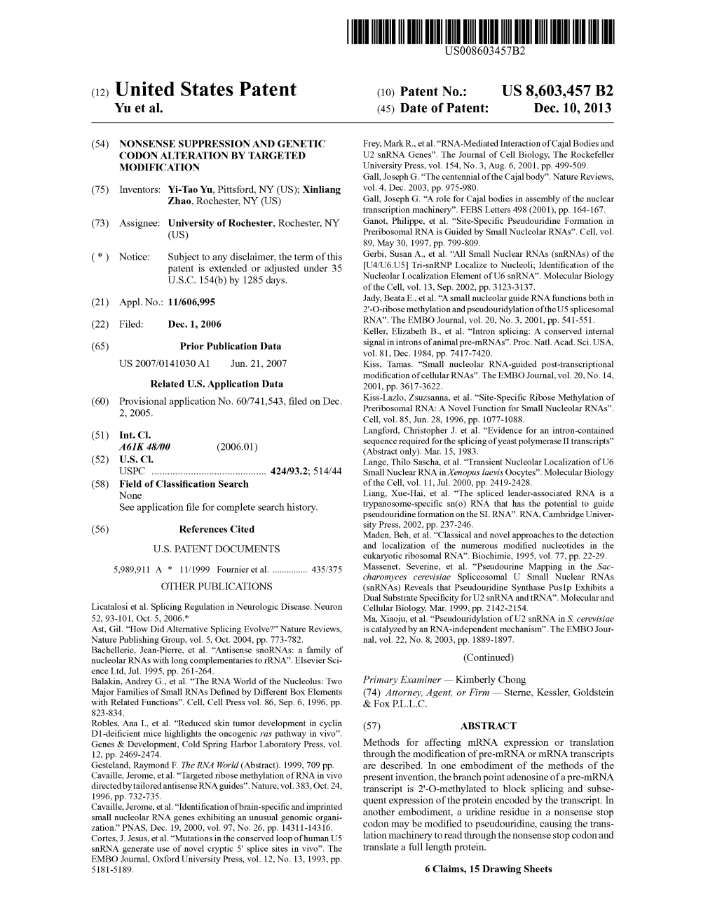 (12) United States Patent (10) Patent No.: US 8,603.457 B2 Yu Et Al