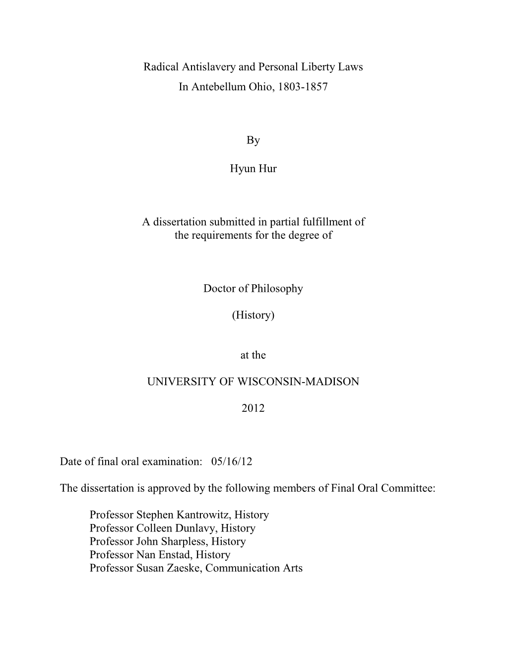 Personal Liberty Laws in Antebellum Ohio, 1803-1857