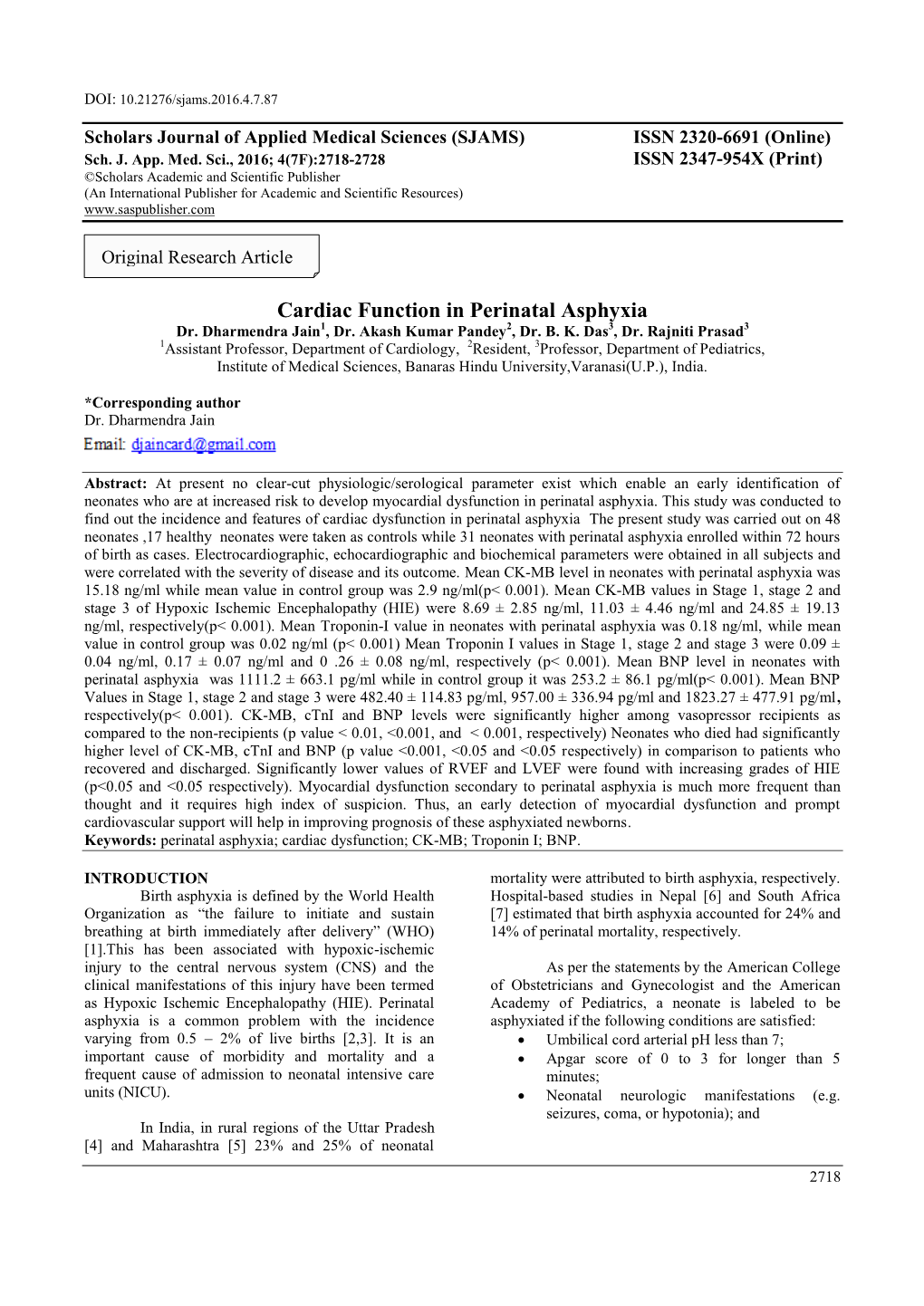 Cardiac Function in Perinatal Asphyxia Dr