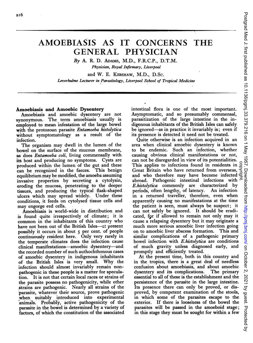 AMOEBIASIS AS IT CONCERNS the GENERAL PHYSICIAN by A