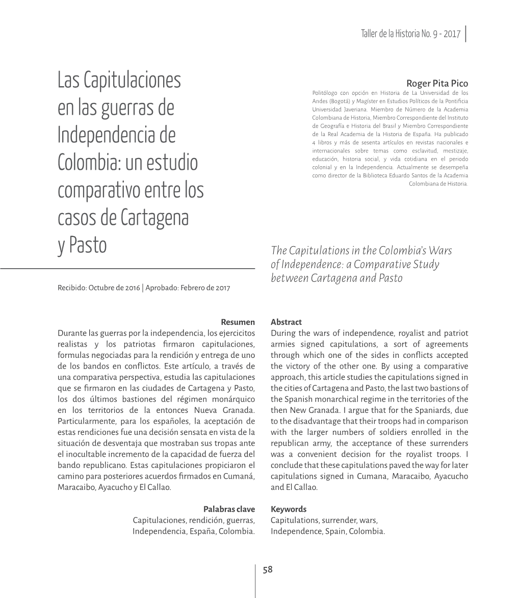 Las Capitulaciones En Las Guerras De Independencia De Colombia: Un