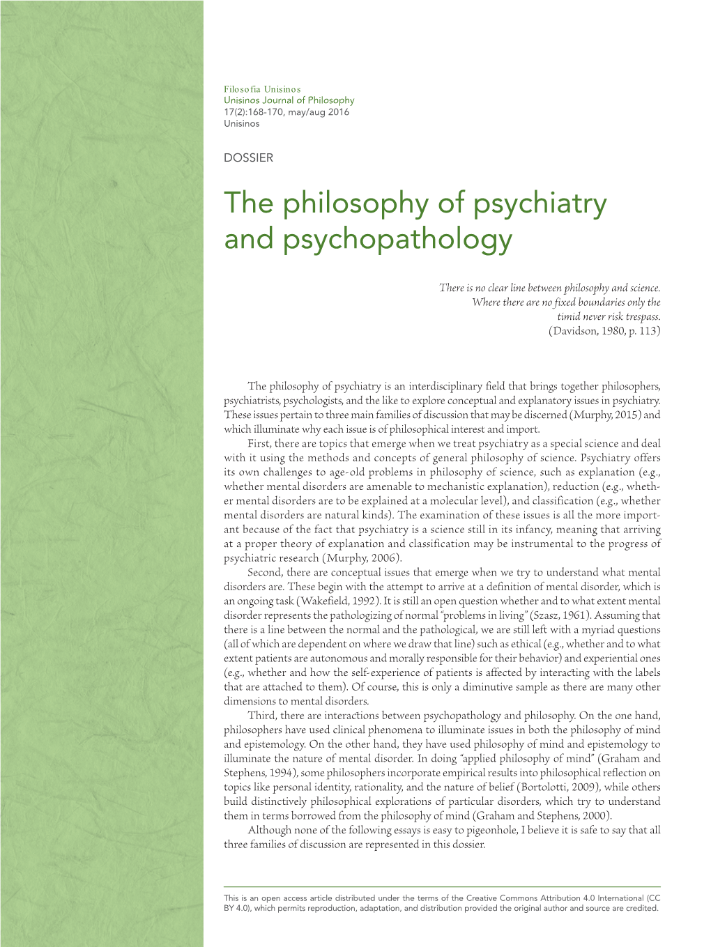 The Philosophy of Psychiatry and Psychopathology