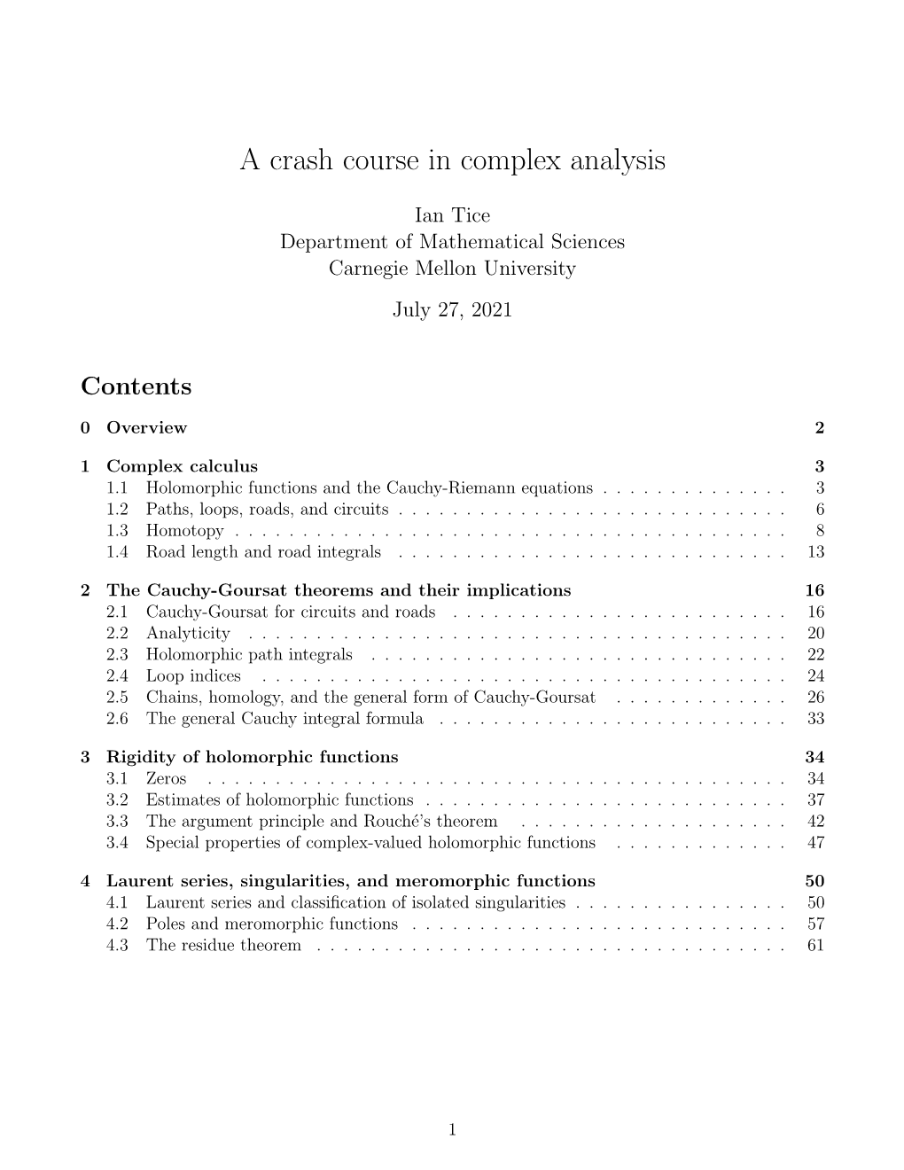 A Crash Course in Complex Analysis
