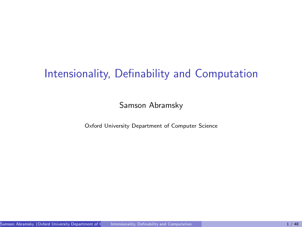 Intensionality, Definability and Computation