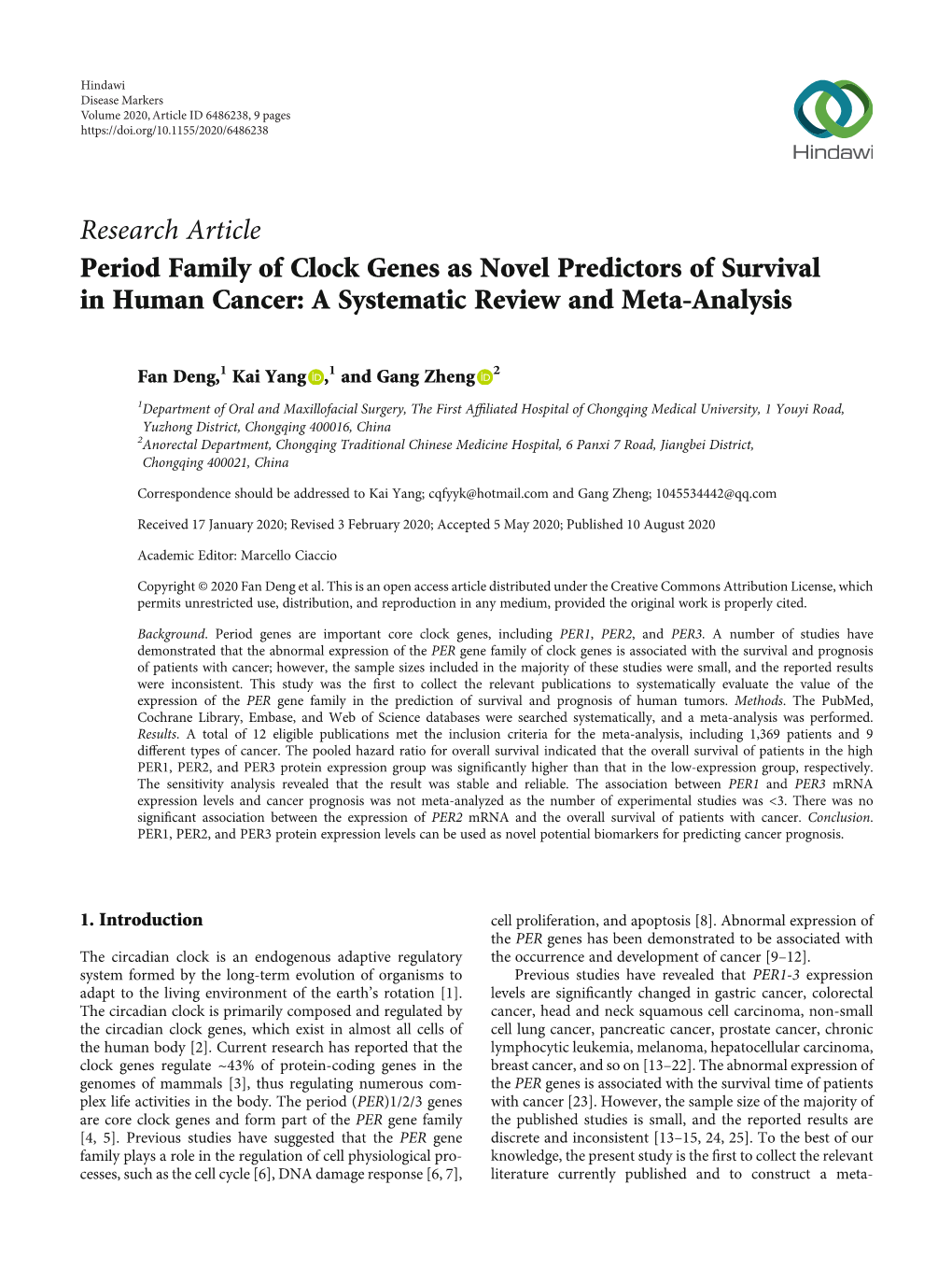 Period Family of Clock Genes As Novel Predictors of Survival in Human Cancer: a Systematic Review and Meta-Analysis