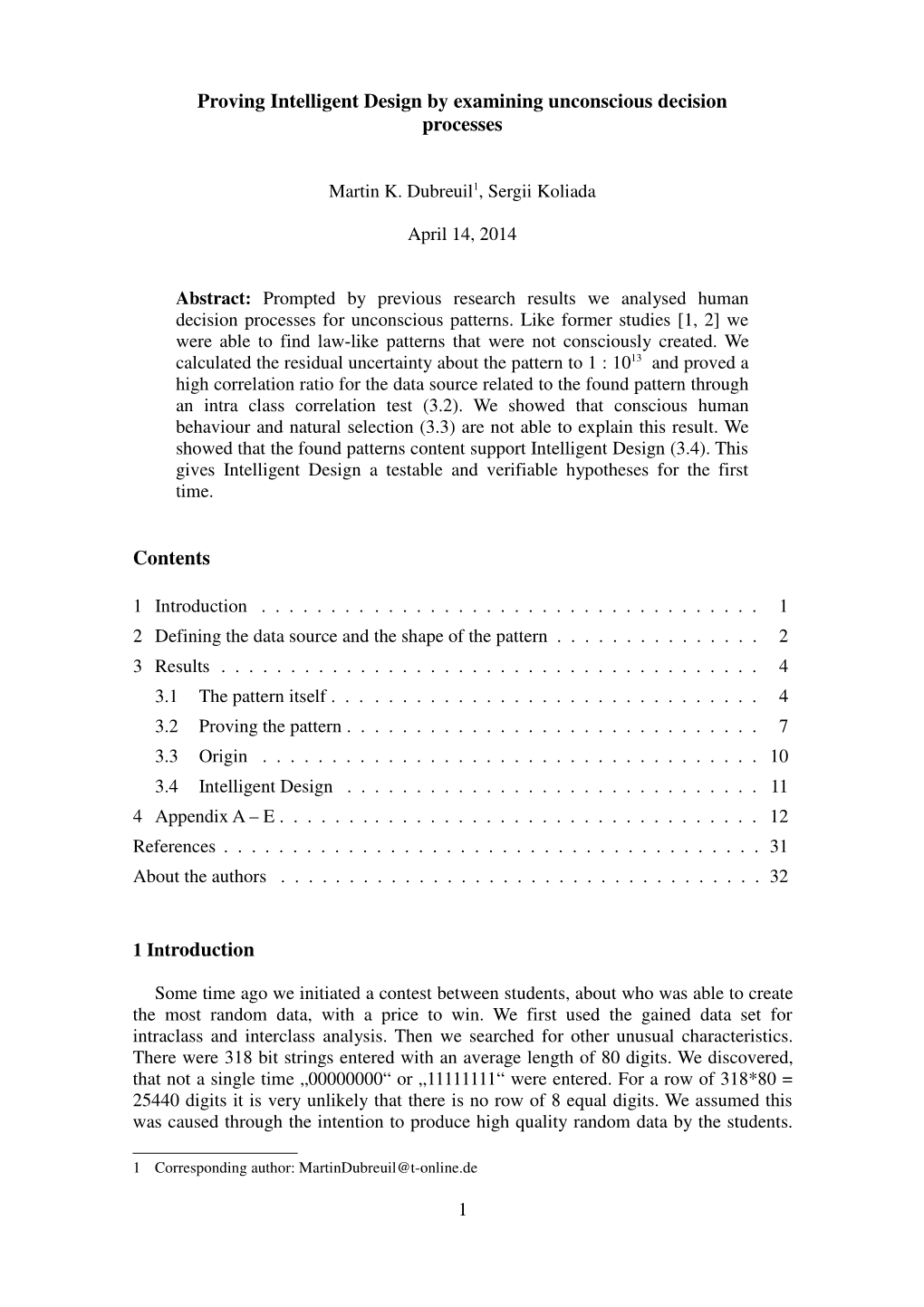 Proving Intelligent Design by Examining Unconscious Decision Processes