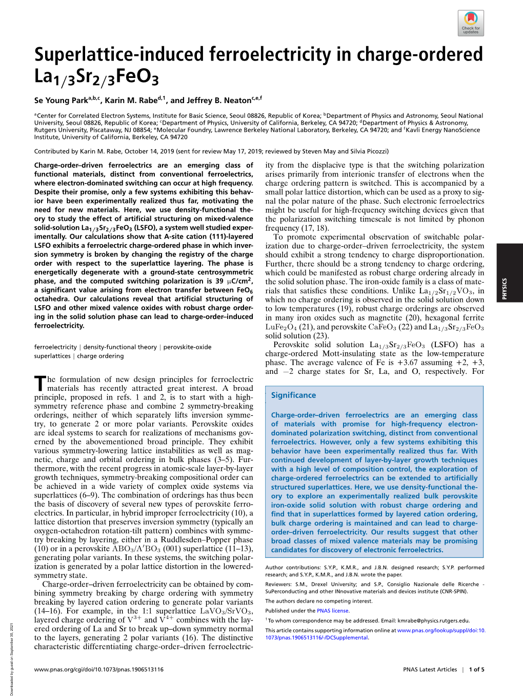 Superlattice-Induced Ferroelectricity in Charge-Ordered La1/3Sr2/3Feo3