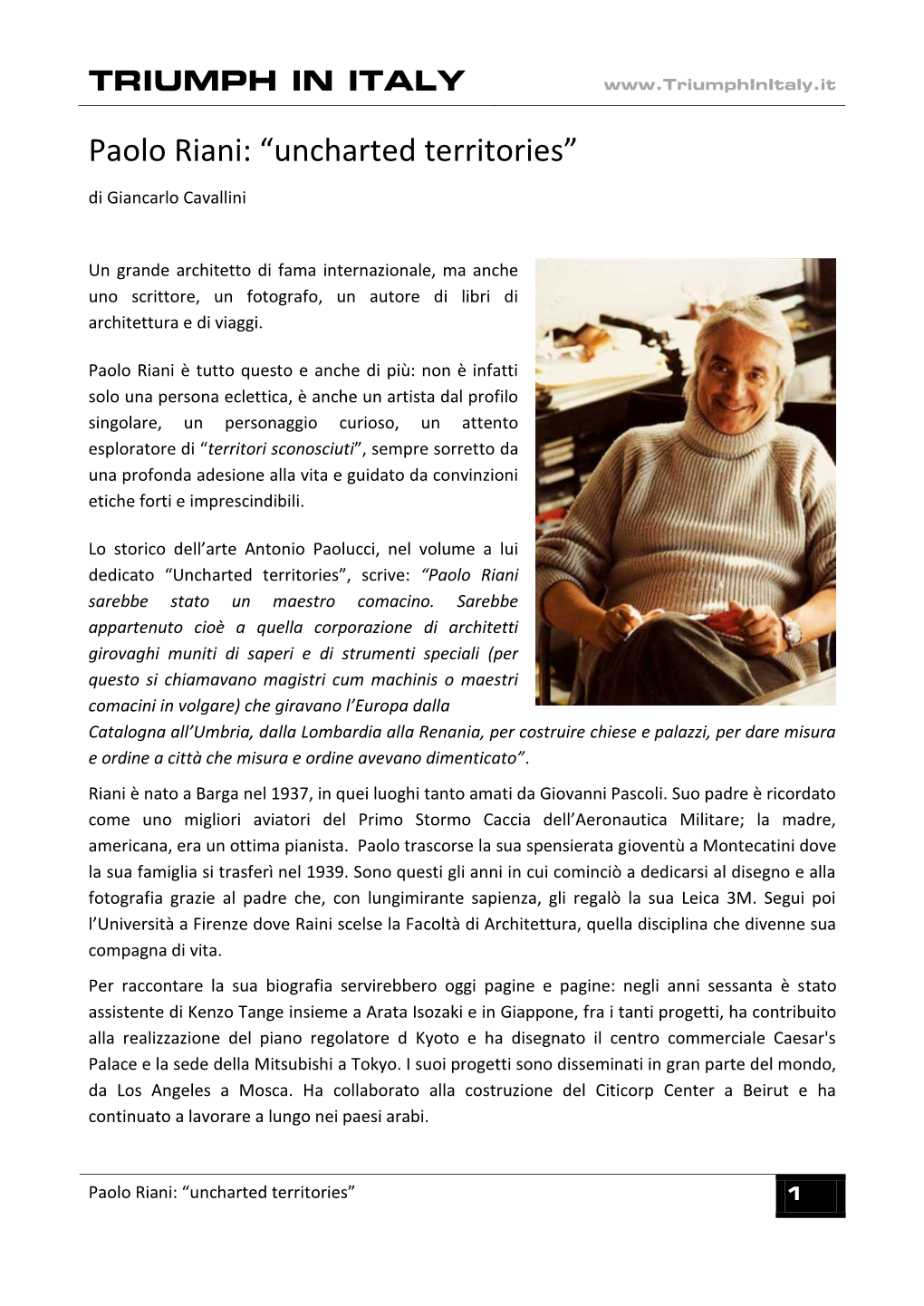 Paolo Riani: “Uncharted Territories” Di Giancarlo Cavallini