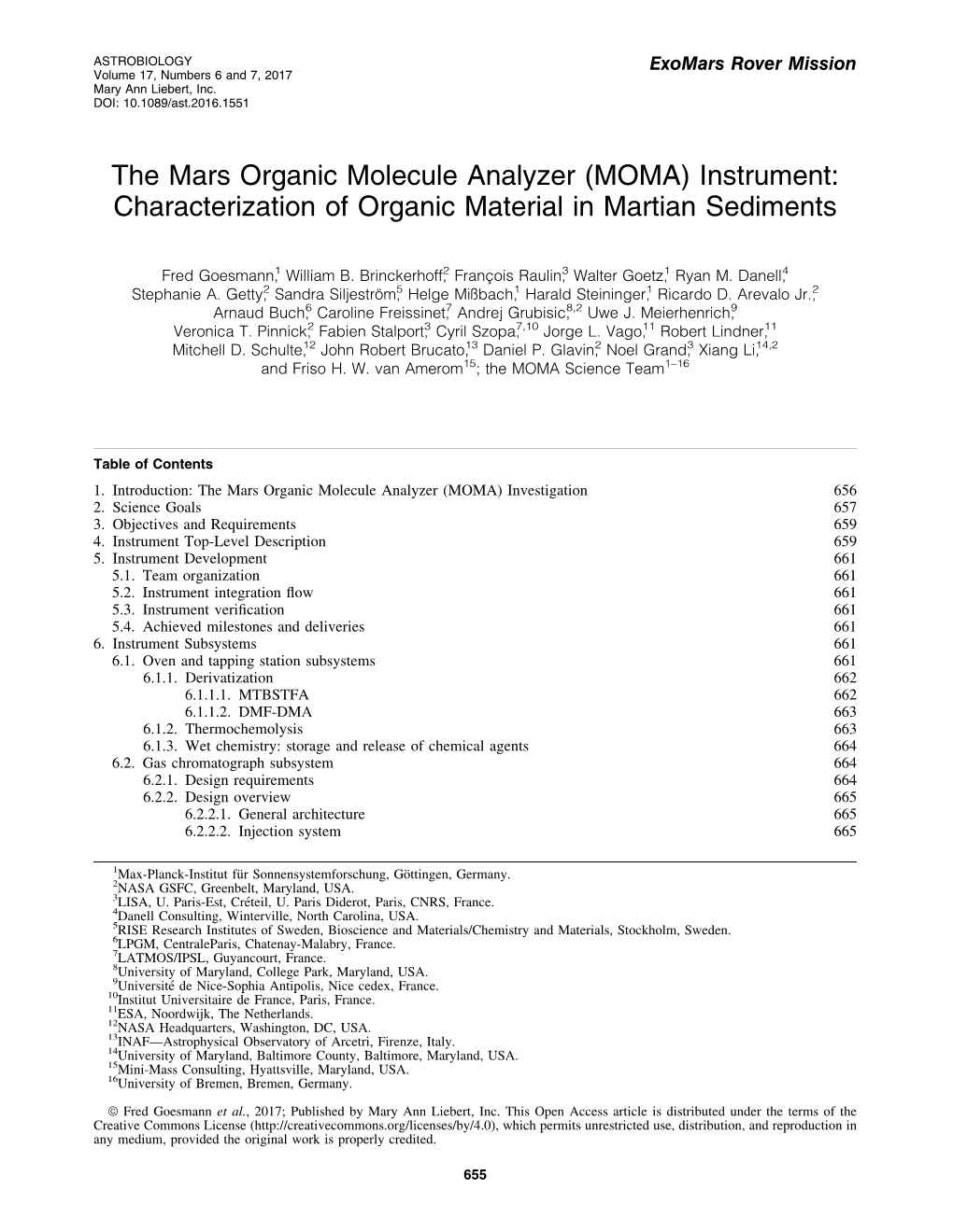 Instrument: Characterization of Organic Material in Martian Sediments