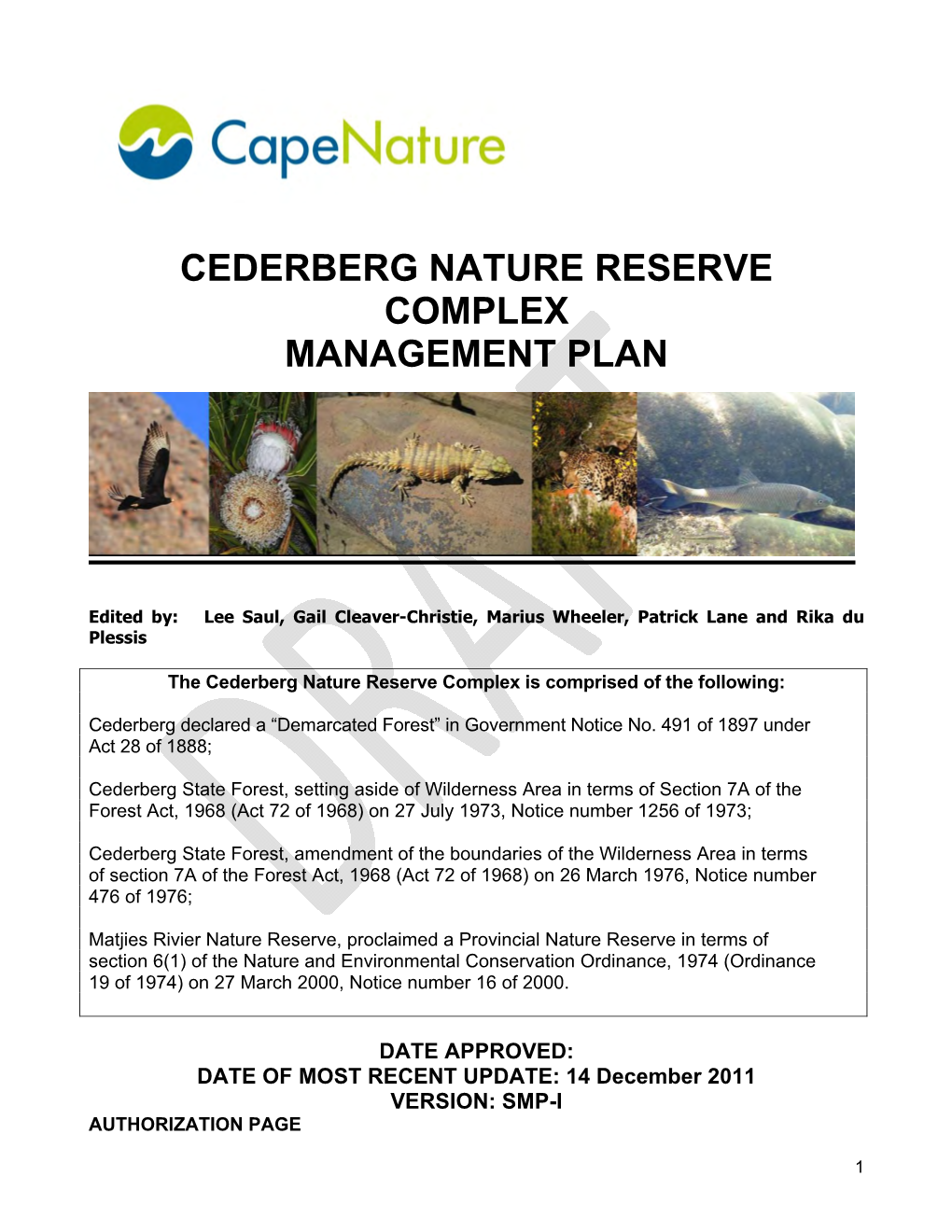 Cederberg Nature Reserve Complex Management Plan