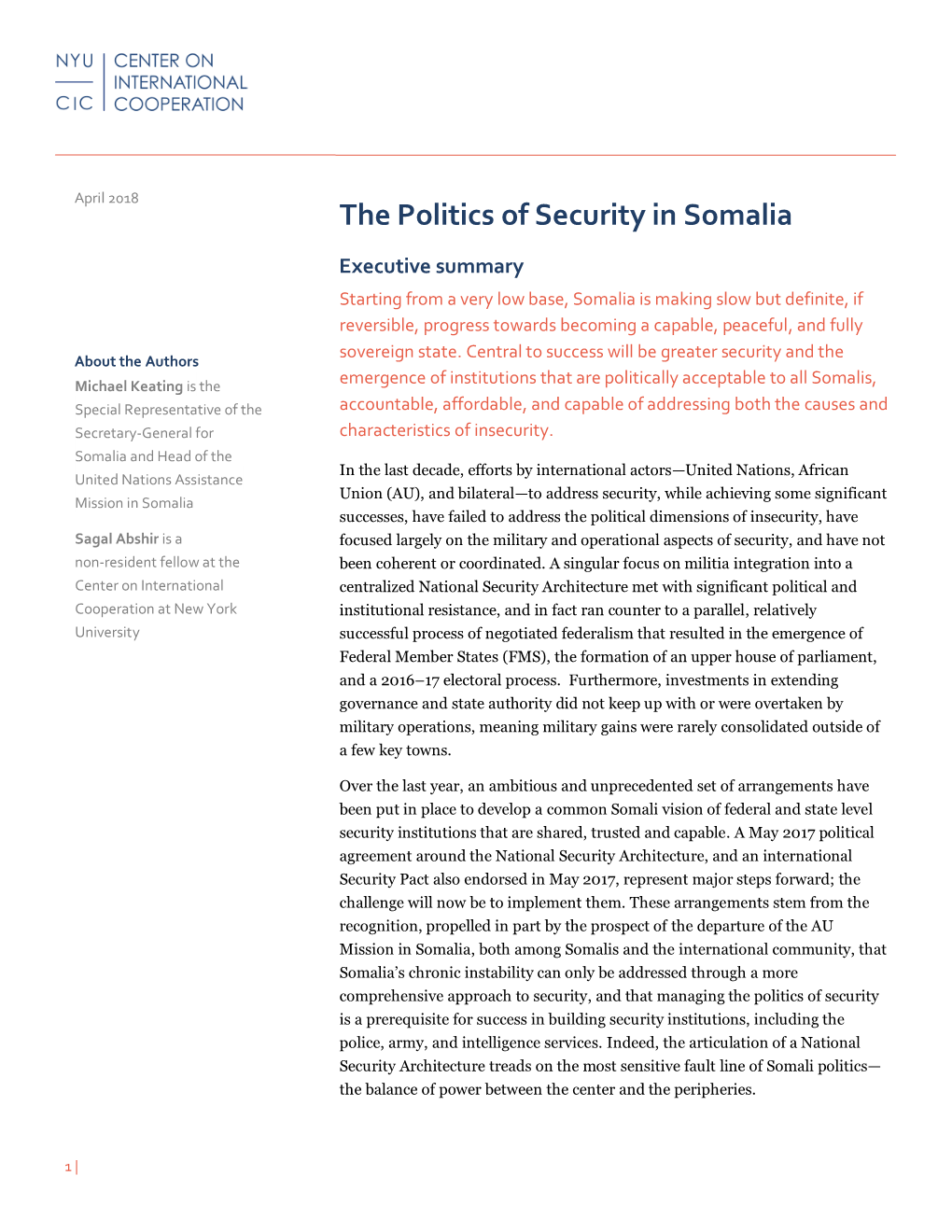 The Politics of Security in Somalia