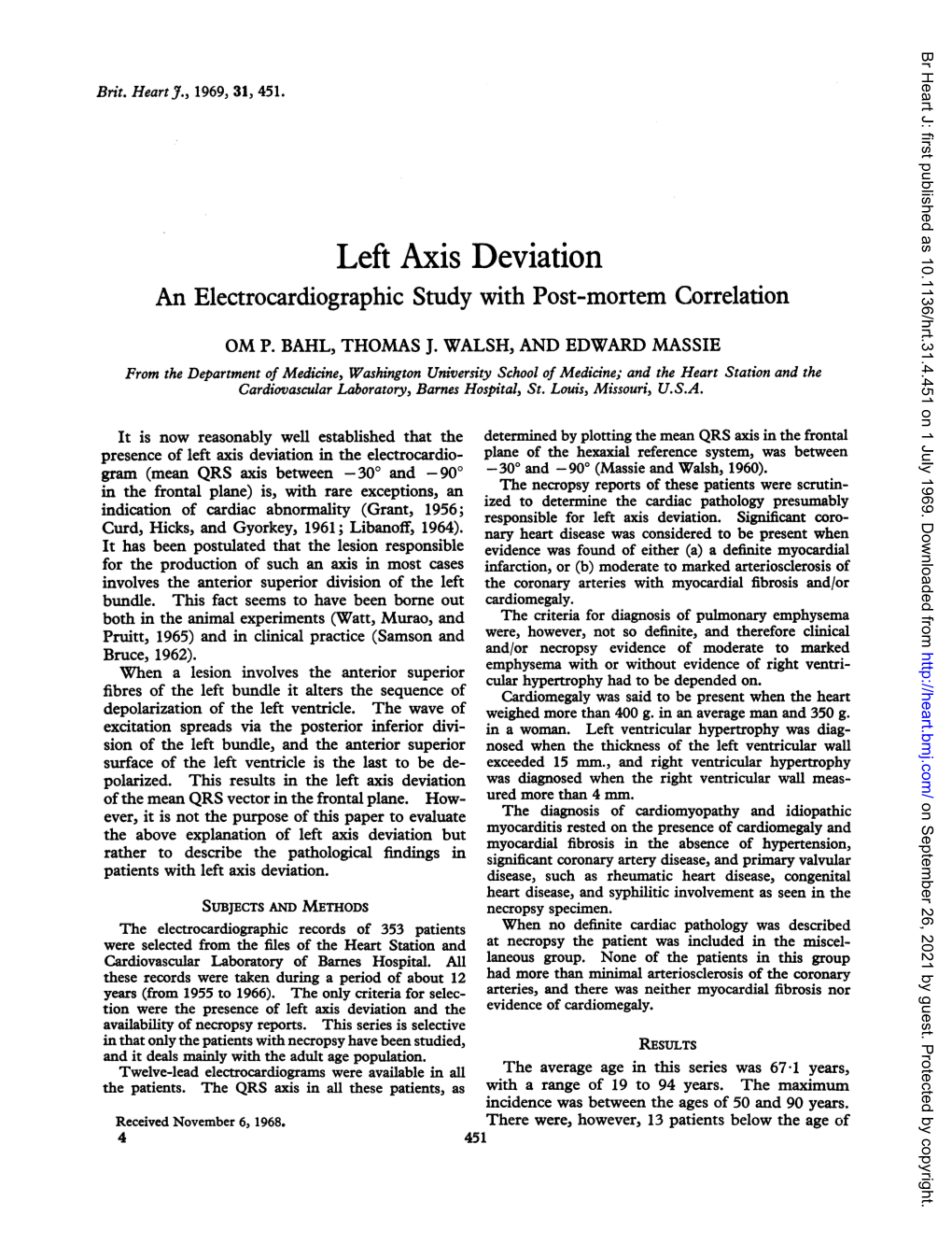 Left Axis Deviation an Electrocardiographic Study with Post-Mortem Correlation