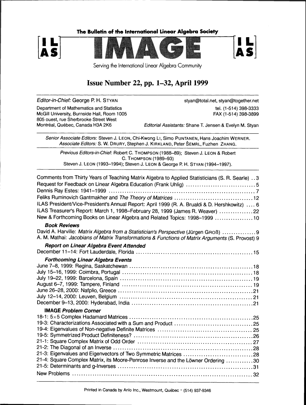 Issue Number 22, Pp. L-32, April 1999