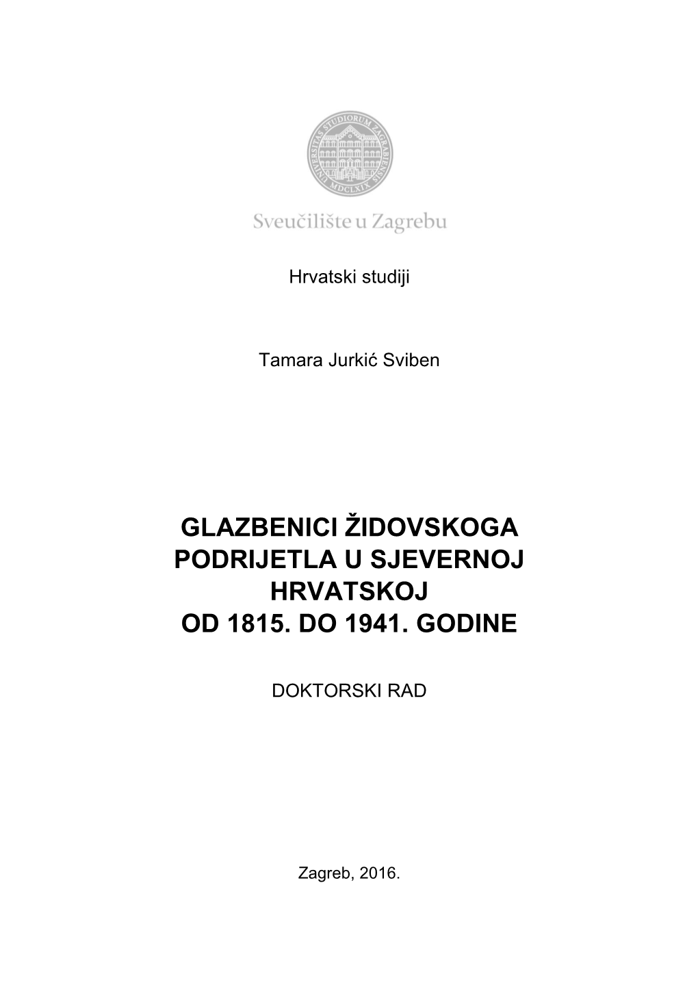 Glazbenici Židovskoga Podrijetla U Sjevernoj Hrvatskoj Od 1815