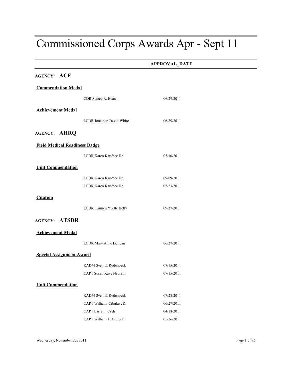 Commissioned Corps Awards Apr - Sept 11