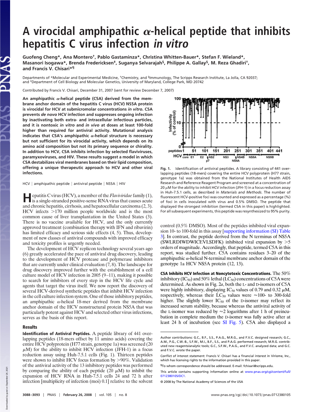 Helical Peptide That Inhibits Hepatitis C Virus Infection in Vitro