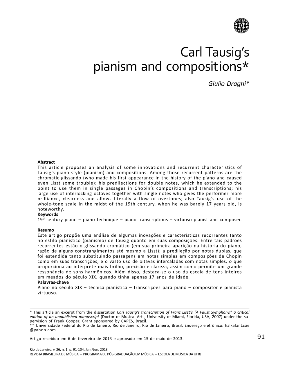 Carl Tausig's Pianism and Compositions*