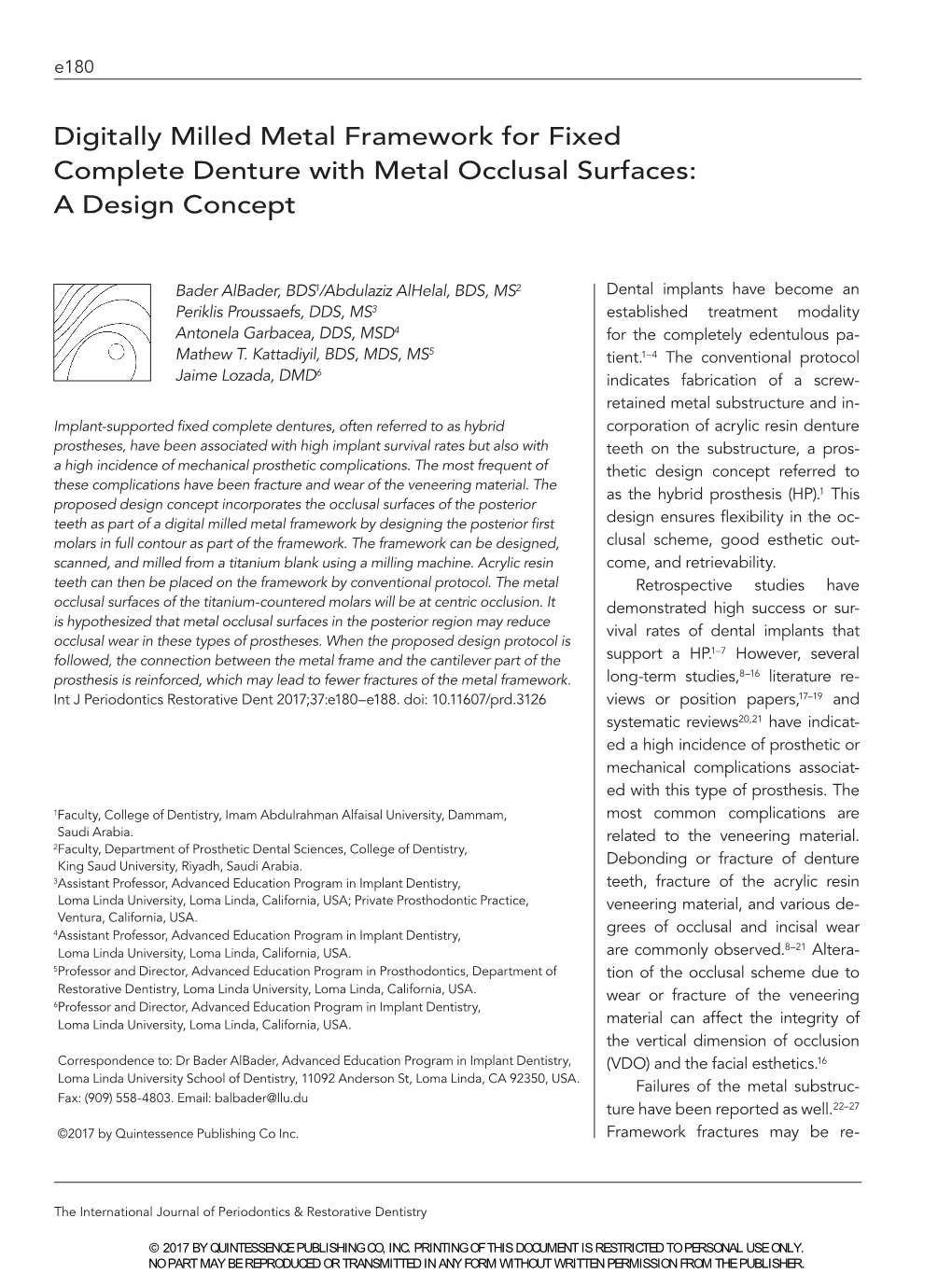 Digitally Milled Metal Framework for Fixed Complete Denture with Metal Occlusal Surfaces: a Design Concept