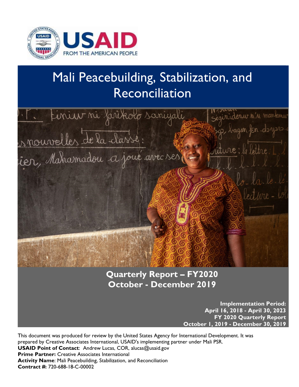 Mali PSR Quarterly Report Q1 FY2020