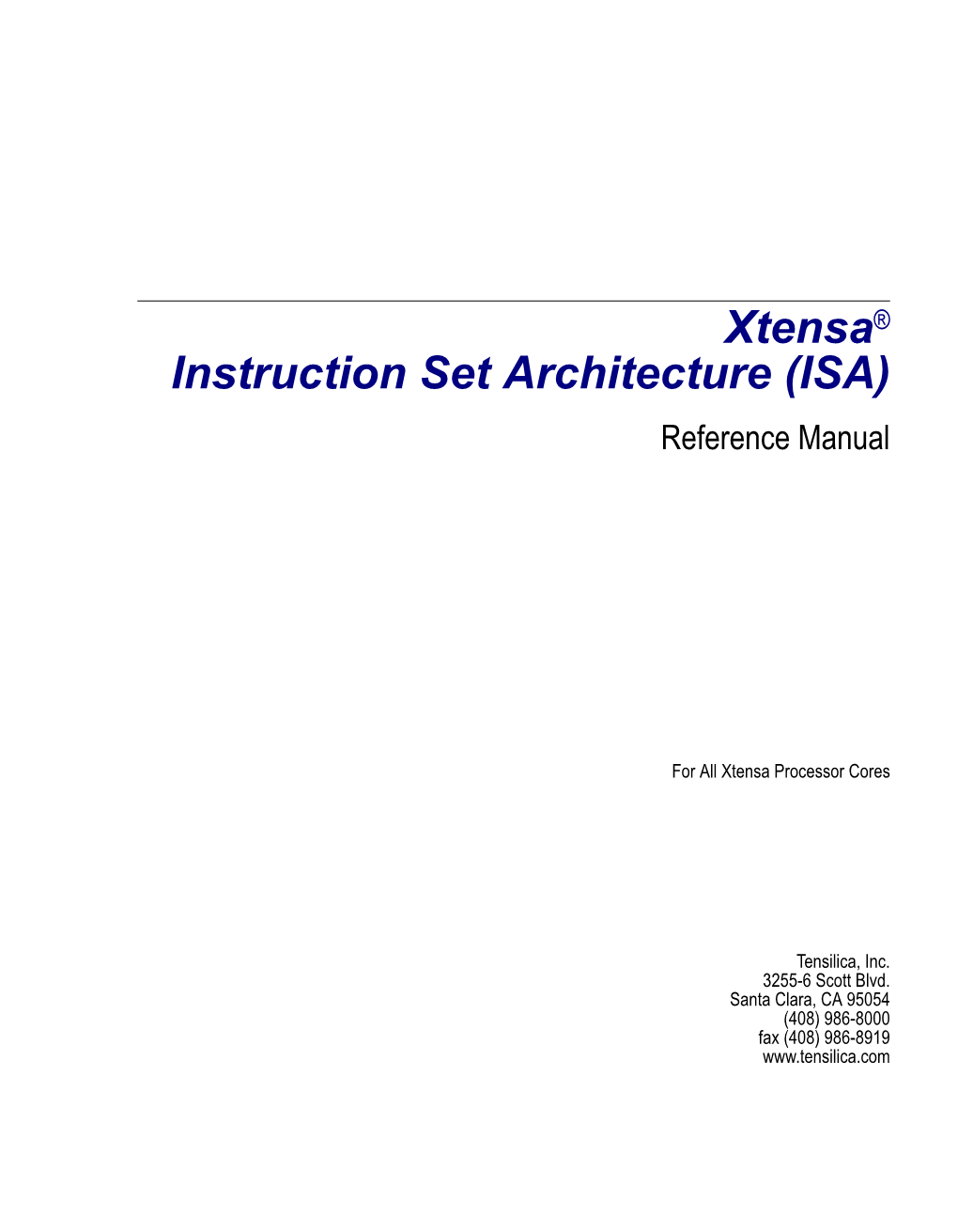 Xtensa Instruction Set Architecture (ISA) Reference Manual Iii Contents