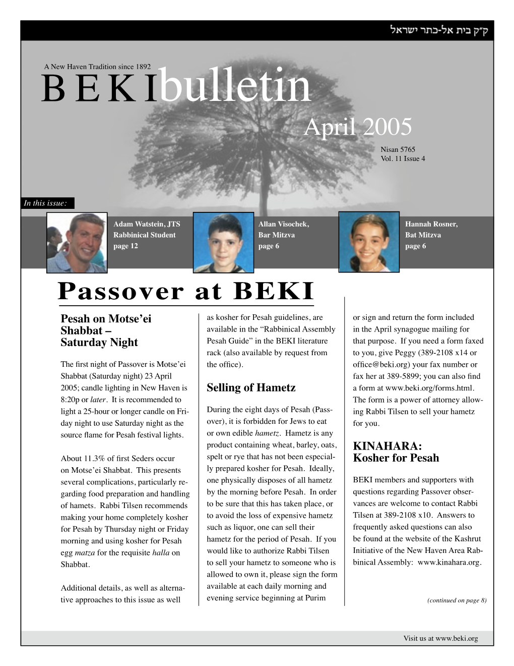 BEKI Bulletin April 2005 Visit Us at Sisterhood News