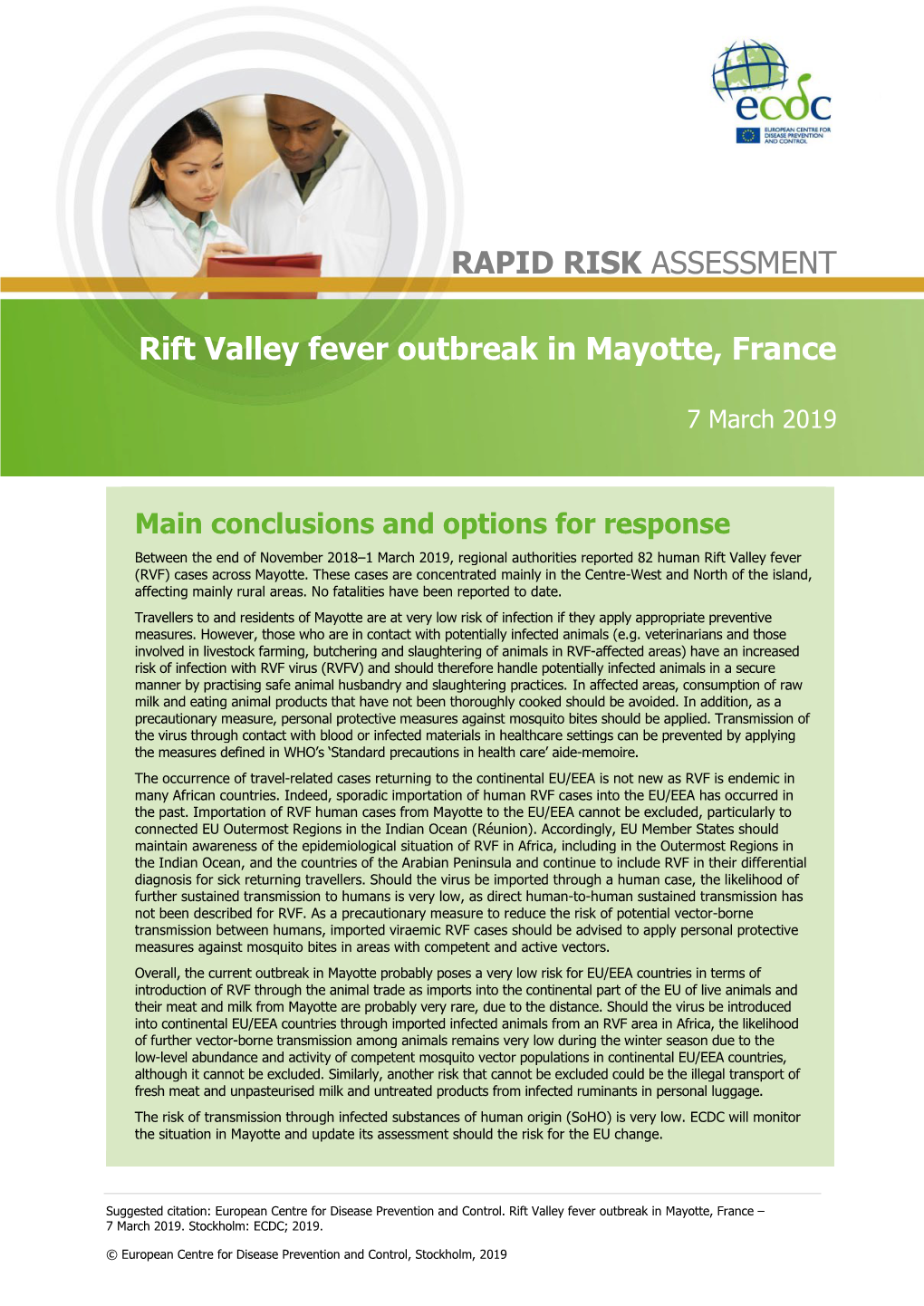 Rift Valley Fever Outbreak in Mayotte, France – 7 March 2019