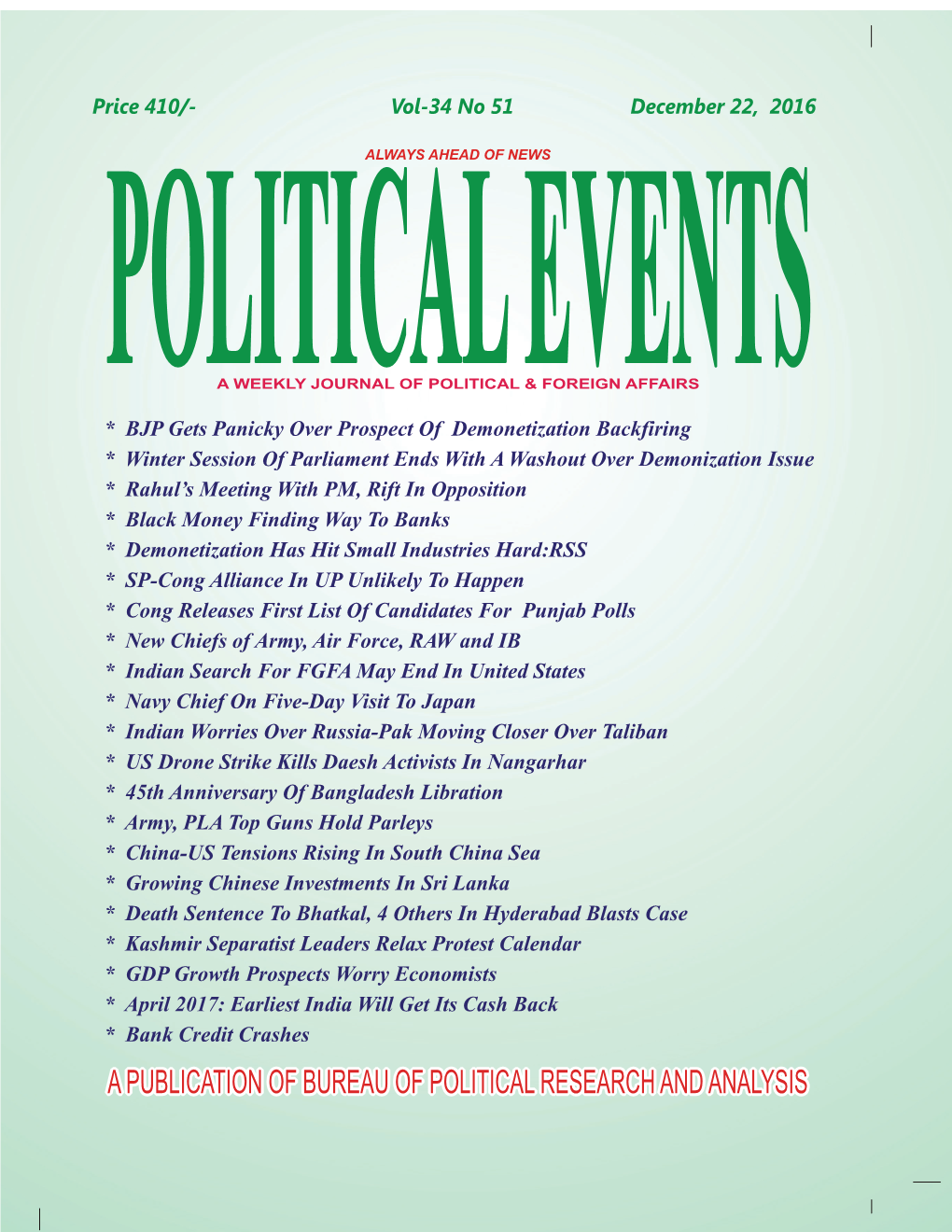 Political Events • December 22, 2016 1 Contents December 22, 2016