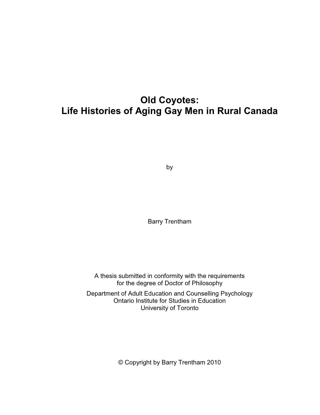 Life Histories of Aging Gay Men in Rural Canada